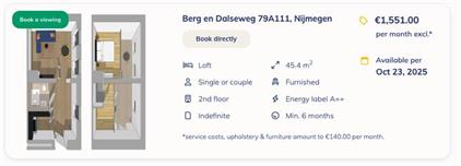 Appartement te huur 1551 euro Berg en Dalseweg, Nijmegen