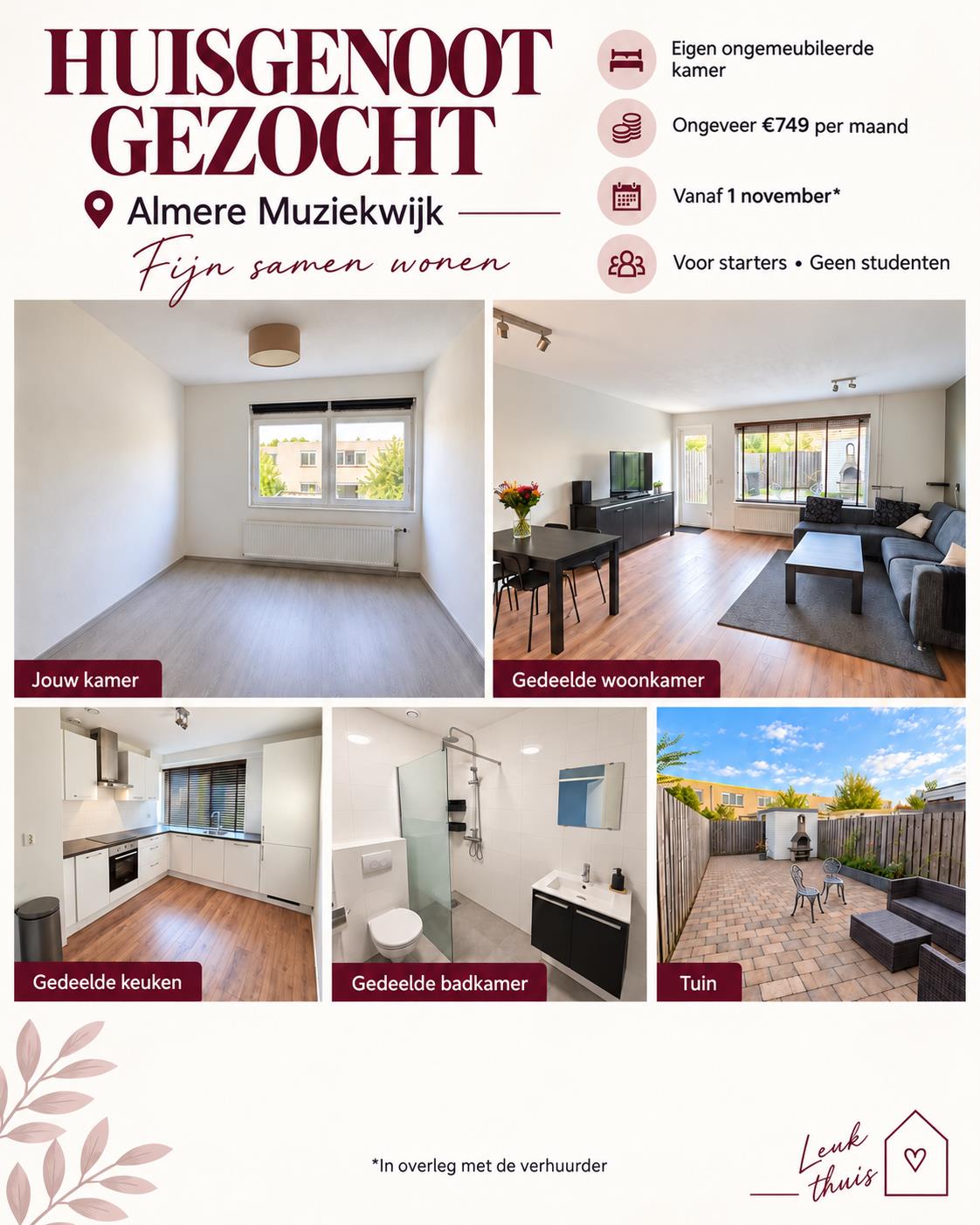 Kamer te huur in Almere – Borodinstraat – foto 1
