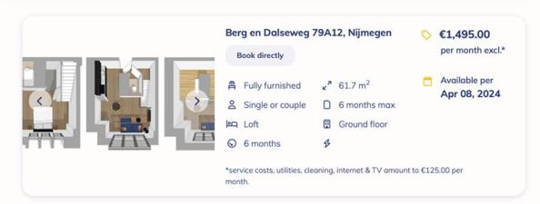 Apartment for rent 1495 euro Berg en Dalseweg, Nijmegen